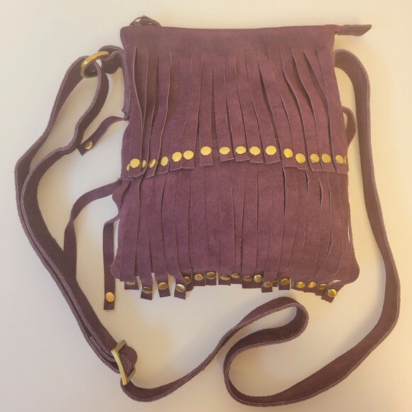 Bohemian Tikka Cow Suede Leather Purple Women Crossbody Bag - Picture 1 of 10